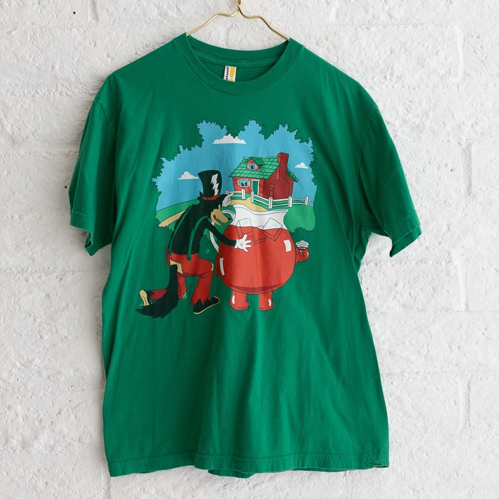 Kool-Aid Man and Big Bad Wolf - Three Little Pigs Green Graphic T-Shirt - Size L
